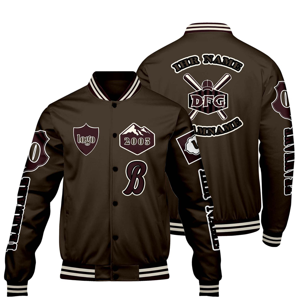 Maßgeschneiderte Braun Letterman Varsity Jacket Individuelle Stickerei  Druck nach Ihrem Wunsch