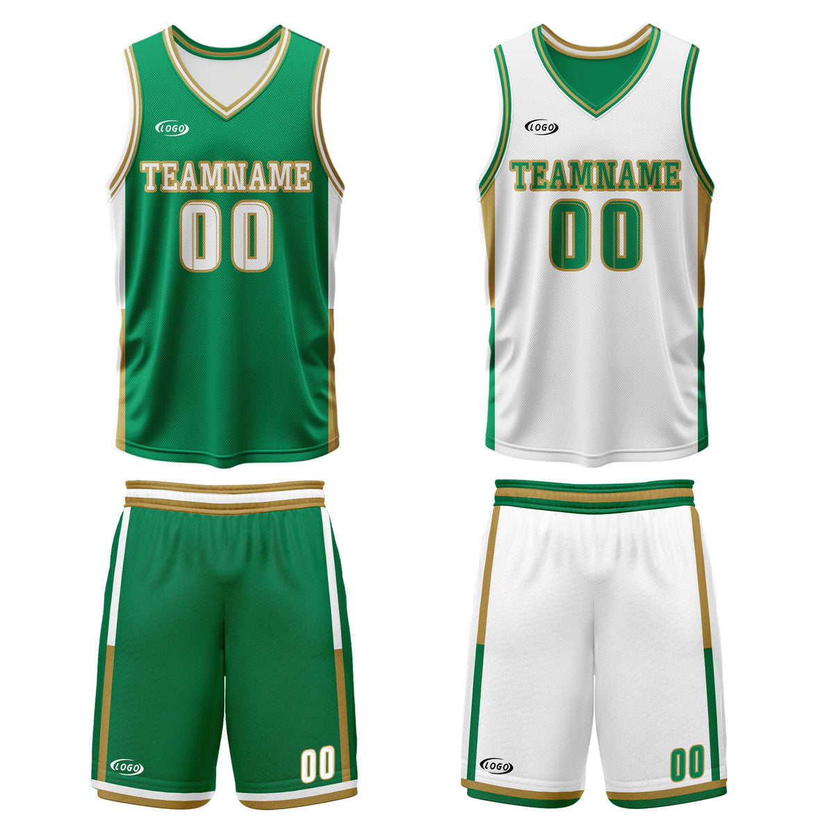 Benutzerdefinierte Grün Weiß Reversible Basketball Jersey Personalisierte Drucken Name Nummer Logo