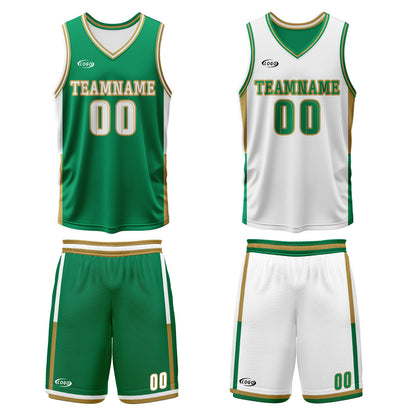 Benutzerdefinierte Grün Weiß Reversible Basketball Jersey Personalisierte Drucken Name Nummer Logo
