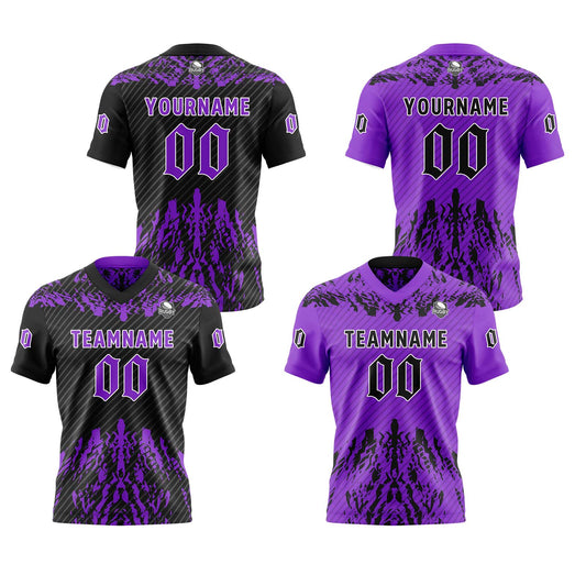 Benutzerdefinierte Schwarz Lila Reversibel Fußball Trikot Personalisierte Gradient Fußball Shirts für Männer gedruckt Team Name Nummer Logo