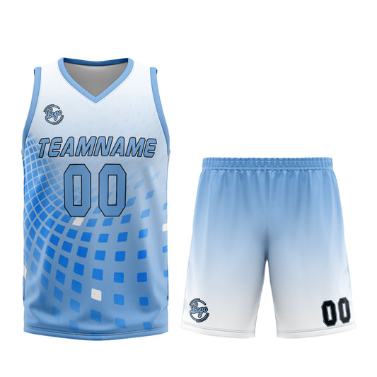 Benutzerdefinierter Weiß Blau Basketball Jersey Uniform Anzug gedruckt Ihr Logo Name Nummer