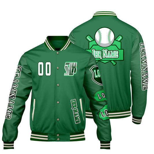 Maßgeschneiderte Grün Letterman Varsity Jacket Individuelle Stickerei  Druck nach Ihrem Wunsch