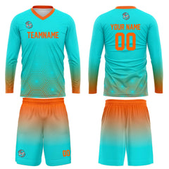 Kundenspezifisches Cyan Orange Basketball Fußball Schießen langes T-Shirt für Erwachsene und Kinder