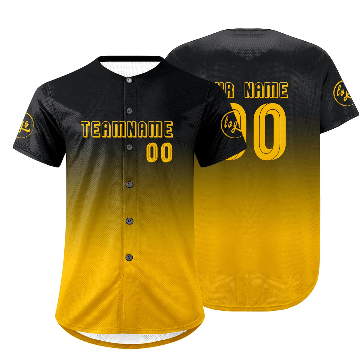 Benutzerdefiniert Schwarz Gelb Personalisierter Baseball Jersey mit Farbverlauf Team Uniform mit Namen und Nummer
