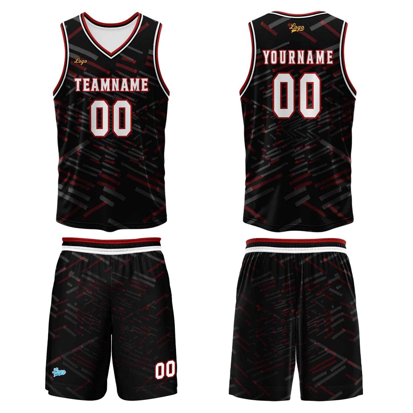 Benutzerdefinierter Schwarz Rot Basketball Jersey Uniform Anzug gedruckt Ihr Logo Name Nummer