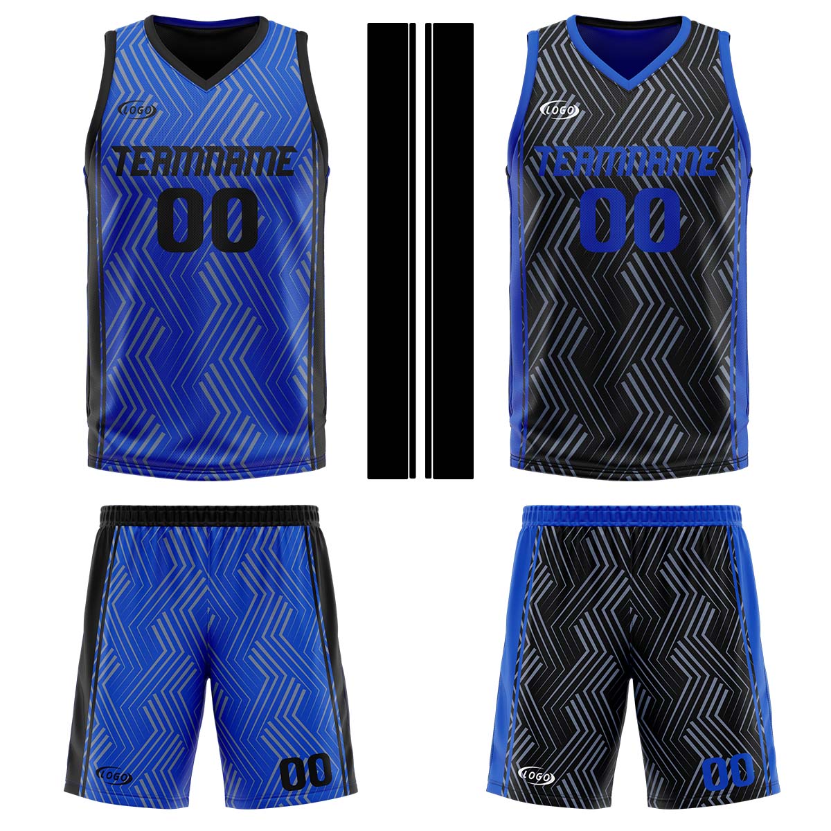 Benutzerdefinierte Blau Schwarz Reversible Basketball Jersey Personalisierte Drucken Name Nummer Logo
