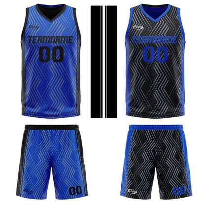 Benutzerdefinierte Blau Schwarz Reversible Basketball Jersey Personalisierte Drucken Name Nummer Logo