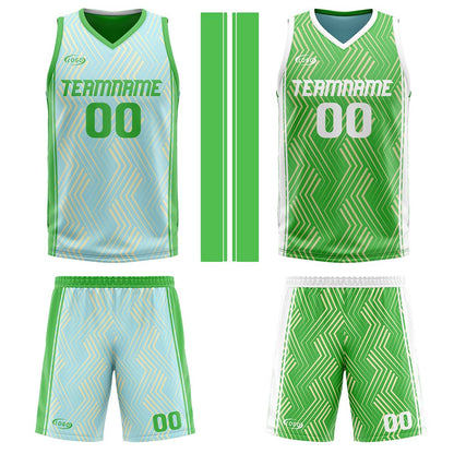 Benutzerdefinierte Hellblau Grün Reversible Basketball Jersey Personalisierte Drucken Name Nummer Logo