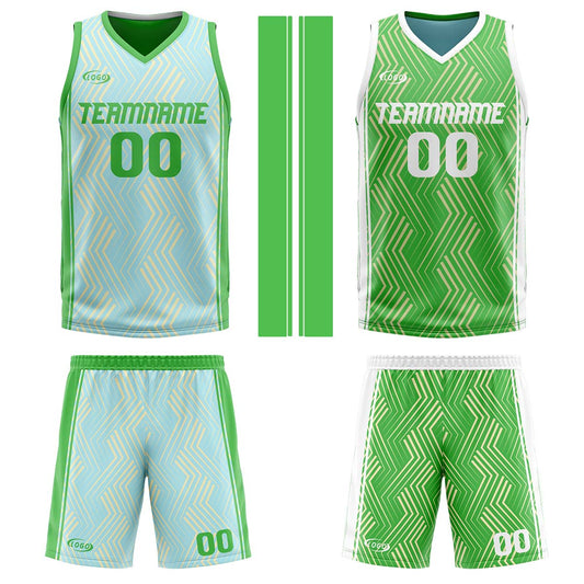 Benutzerdefinierte Hellblau Grün Reversible Basketball Jersey Personalisierte Drucken Name Nummer Logo