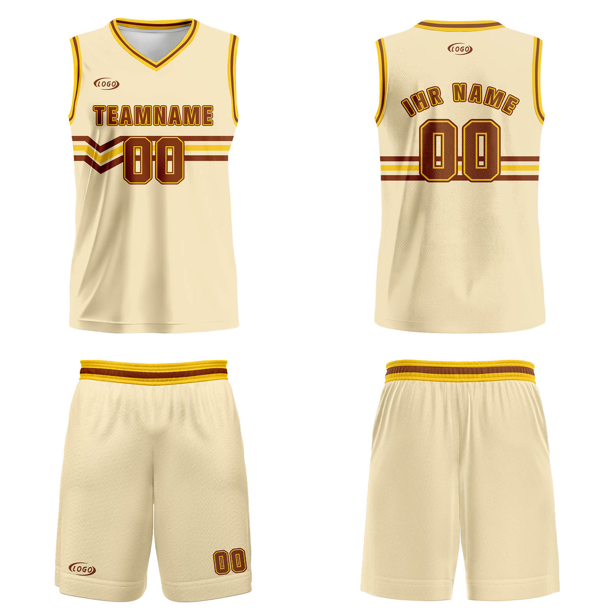 Benutzerdefinierter Creme Braun Gelb Basketball Jersey Uniform Anzug gedruckt Ihr Logo Name Nummer