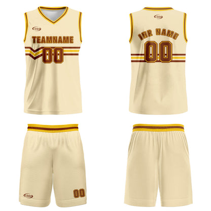 Benutzerdefinierter Creme Braun Gelb Basketball Jersey Uniform Anzug gedruckt Ihr Logo Name Nummer