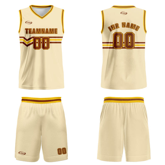 Benutzerdefinierter Creme Braun Gelb Basketball Jersey Uniform Anzug gedruckt Ihr Logo Name Nummer