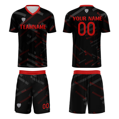 Benutzerdefinierte Schwarz Rot Fußball Trikots für Männer Frauen Personalisierte Fußball Uniformen für Erwachsene und Kind