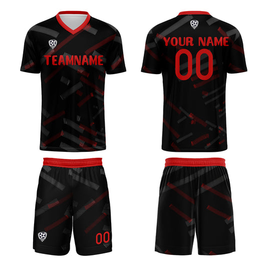 Benutzerdefinierte Schwarz Rot Fußball Trikots für Männer Frauen Personalisierte Fußball Uniformen für Erwachsene und Kind