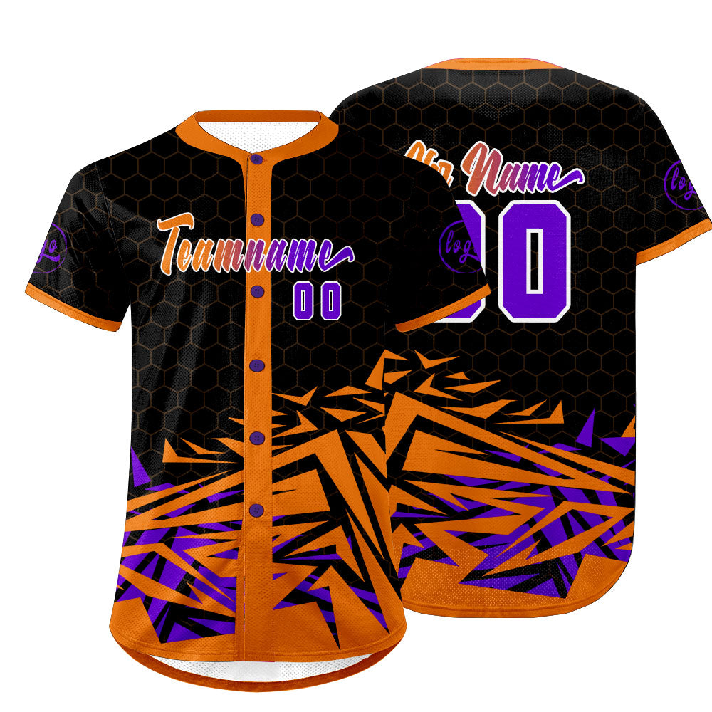 Benutzerdefiniert Orange Lila Personalisierter Baseball Jersey mit Farbverlauf Team Uniform mit Namen und Nummer