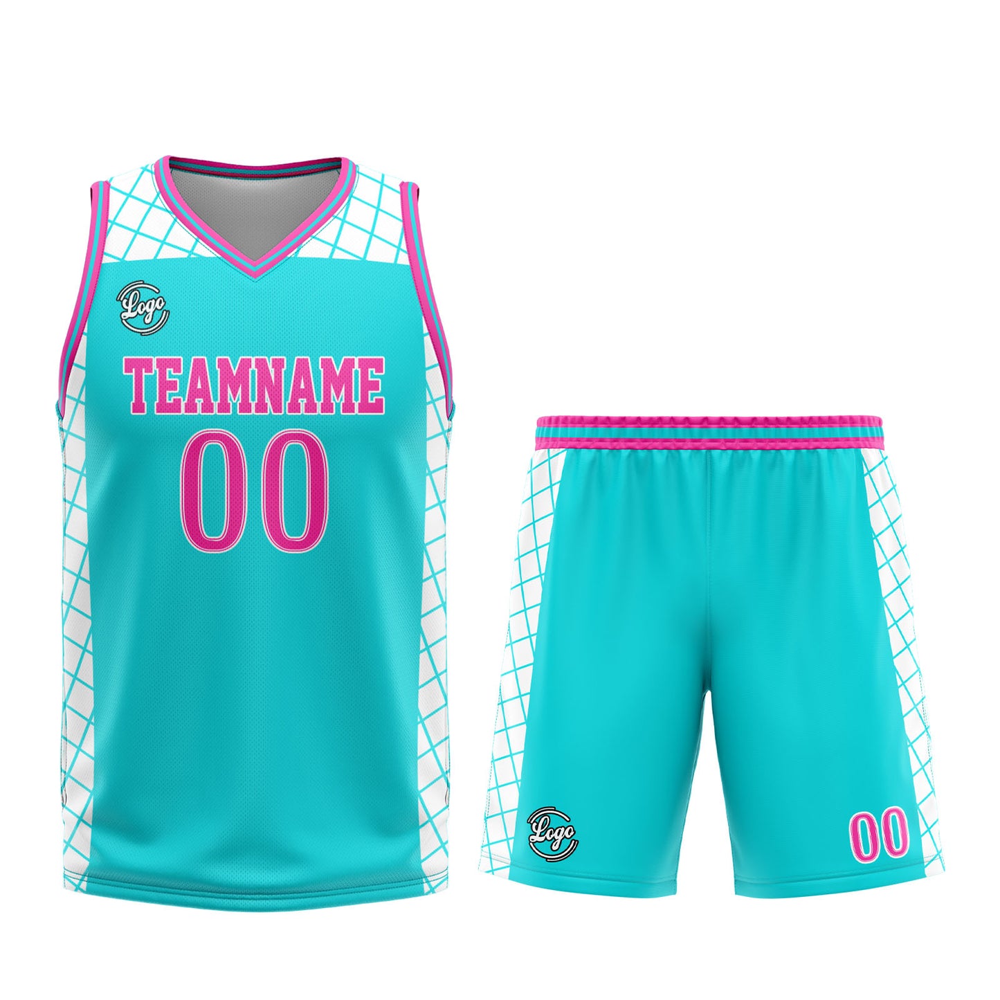Benutzerdefinierter Cyan Rosa Basketball Jersey Uniform Anzug gedruckt Ihr Logo Name Nummer
