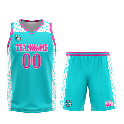 Benutzerdefinierter Cyan Rosa Basketball Jersey Uniform Anzug gedruckt Ihr Logo Name Nummer