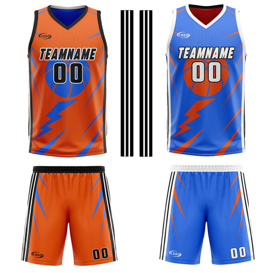 Benutzerdefinierte Orange Blau Reversible Basketball Jersey Personalisierte Drucken Name Nummer Logo