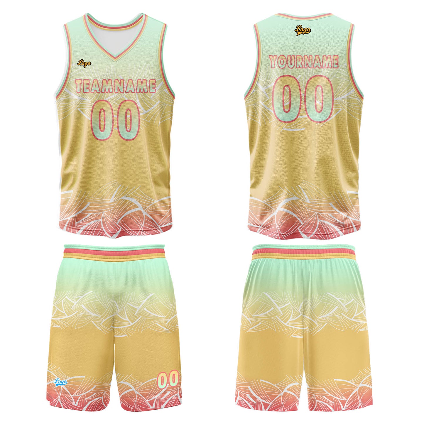 Benutzerdefinierter Grün Gelb Basketball Jersey Uniform Anzug gedruckt Ihr Logo Name Nummer