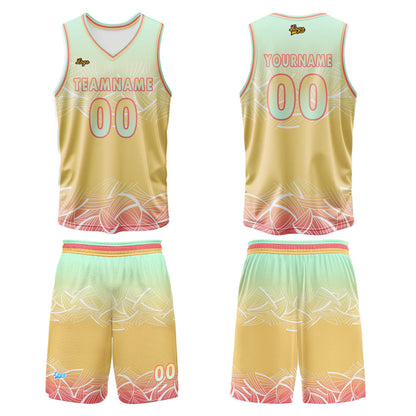 Benutzerdefinierter Grün Gelb Basketball Jersey Uniform Anzug gedruckt Ihr Logo Name Nummer