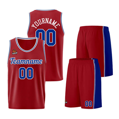Individuelle Burgund Königlich Basketball Jersey Shorts für Männer und Frauen Gestickter und gedruckter Name, Nummer und Logo
