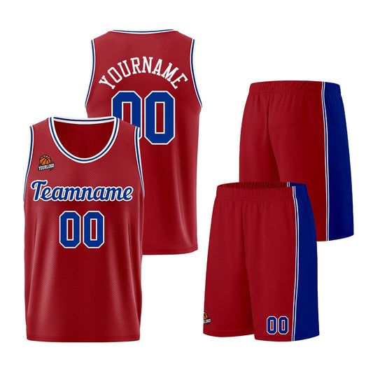 Individuelle Burgund Königlich Basketball Jersey Shorts für Männer und Frauen Gestickter und gedruckter Name, Nummer und Logo