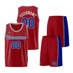 Individuelle Burgund Königlich Basketball Jersey Shorts für Männer und Frauen Gestickter und gedruckter Name, Nummer und Logo
