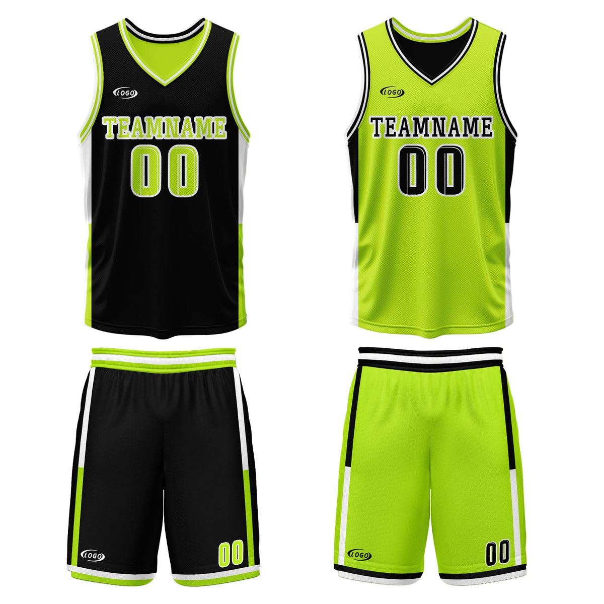 Benutzerdefinierte Schwarz Neongrün Reversible Basketball Jersey Personalisierte Drucken Name Nummer Logo
