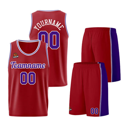 Individuelle Burgund Lila Basketball Jersey Shorts für Männer und Frauen Gestickter und gedruckter Name, Nummer und Logo