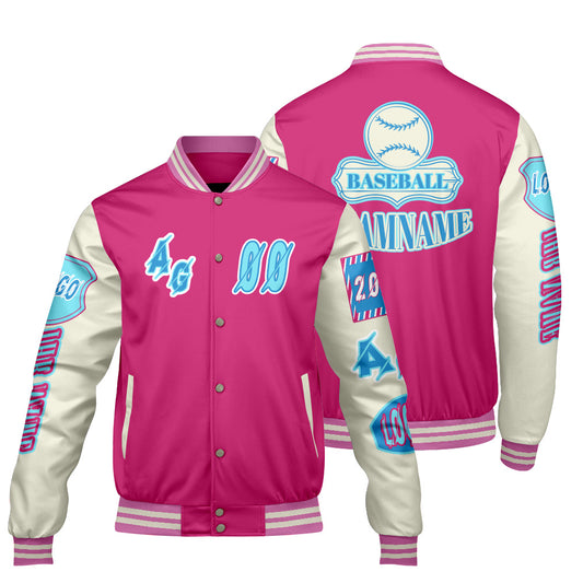 Maßgeschneiderte Rosa Blau Letterman Varsity Jacket Individuelle Stickerei  Druck nach Ihrem Wunsch