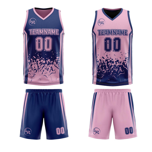 Benutzerdefinierte Marine Rosa Reversible Basketball Jersey Personalisierte Drucken Name Nummer Logo