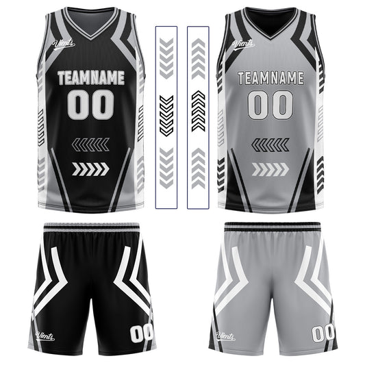 Benutzerdefinierte Schwarz Grau Reversible Basketball Jersey Personalisierte Drucken Name Nummer Logo