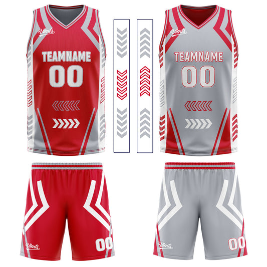 Benutzerdefinierte Rot Grau Reversible Basketball Jersey Personalisierte Drucken Name Nummer Logo