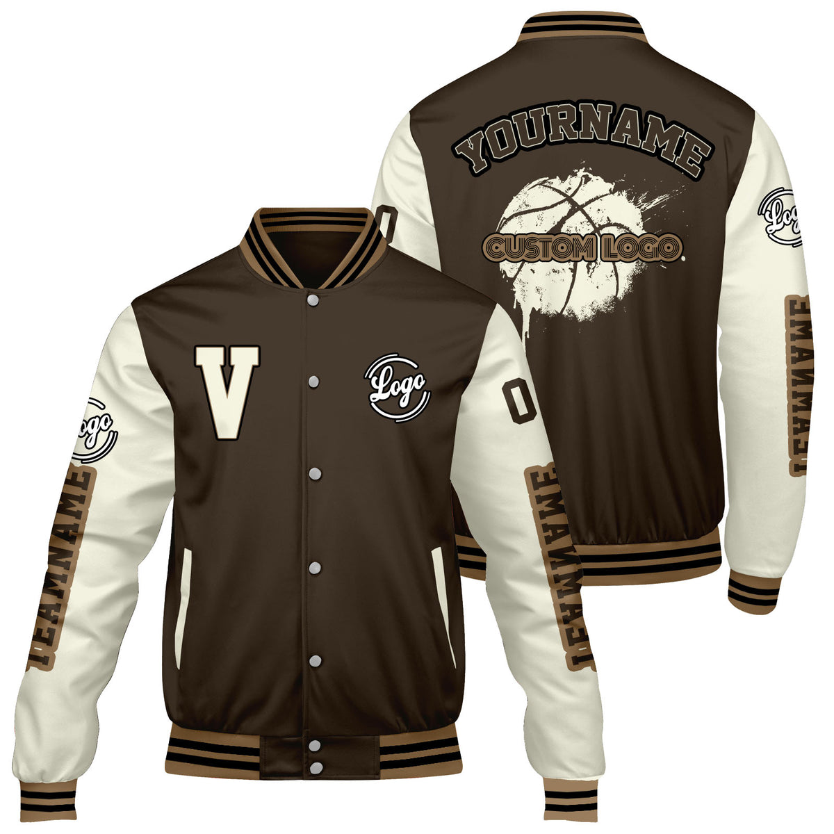 Maßgeschneiderte Braun Creme Letterman Varsity Jacket Individuelle Stickerei Druck nach Ihrem Wunsch
