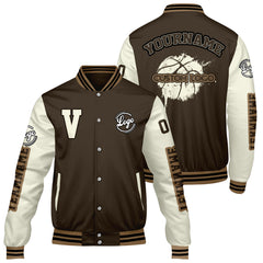 Maßgeschneiderte Braun Creme Letterman Varsity Jacket Individuelle Stickerei Druck nach Ihrem Wunsch