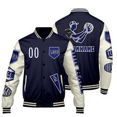 Maßgeschneiderte Marine Weiß Letterman Varsity Jacket Individuelle Stickerei  Druck nach Ihrem Wunsch