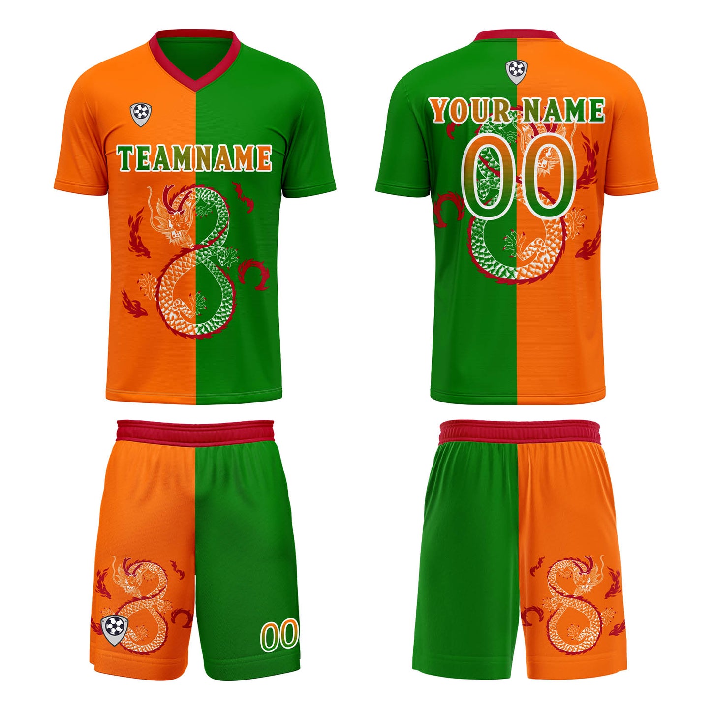 Benutzerdefinierte Orange Grün Trikots für Männer Frauen Personalisierte Fußball Uniformen für Erwachsene und Kind