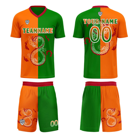 Benutzerdefinierte Orange Grün Trikots für Männer Frauen Personalisierte Fußball Uniformen für Erwachsene und Kind