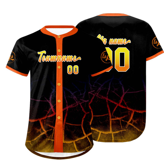 Benutzerdefiniert Schwarz Orange Gelb Personalisierter Baseball Jersey mit Farbverlauf Team Uniform mit Namen und Nummer