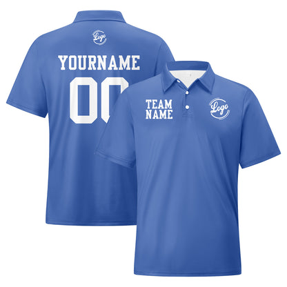 Benutzerdefinierte Blau Weiß Fußball Gradient Polo-Shirts Fügen Sie Ihr Einzigartiges hinzu Logo/Name/Nummer