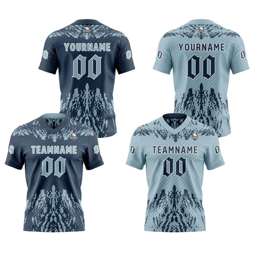 Benutzerdefinierte Marineblau Licht Schieferblau Reversibel Fußball Trikot Personalisierte Gradient Fußball Shirts für Männer gedruckt Team Name Nummer Logo