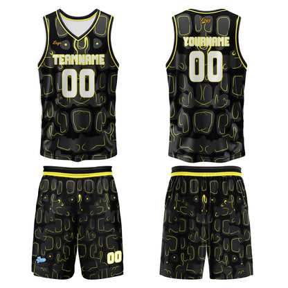 Benutzerdefinierter Schwarz Gelb Basketball Jersey Uniform Anzug gedruckt Ihr Logo Name Nummer