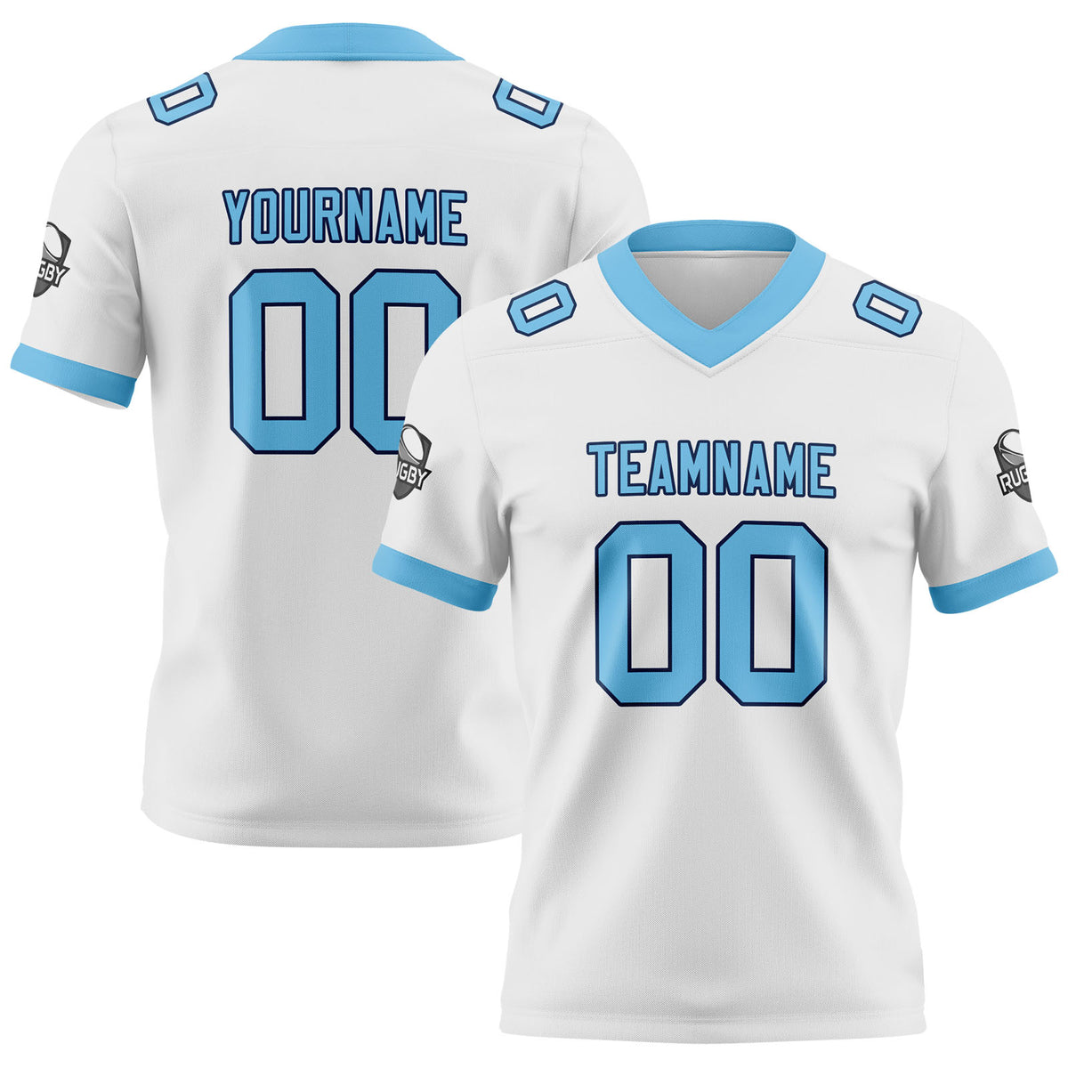 Benutzerdefinierte Weiß Himmelblau Fußball Trikots Personalisierter Name Nummer Logo
