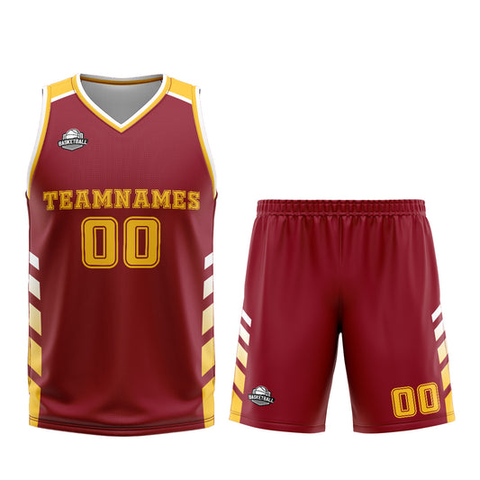 Benutzerdefinierter Rot Gelb Basketball Jersey Uniform Anzug gedruckt Ihr Logo Name Nummer
