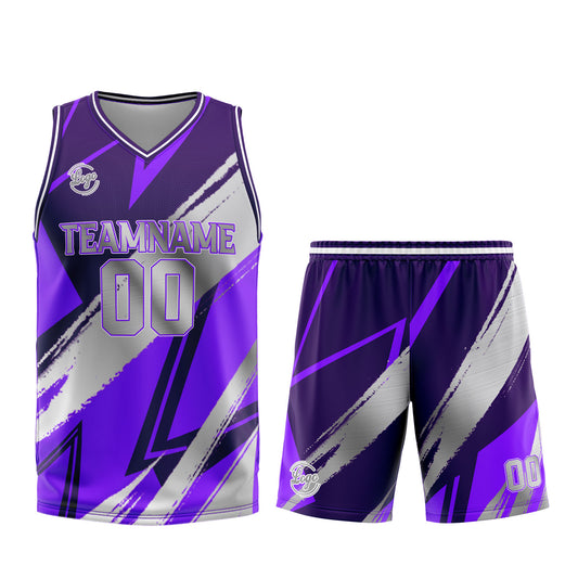 Benutzerdefinierter Lila Grau Basketball Jersey Uniform Anzug gedruckt Ihr Logo Name Nummer
