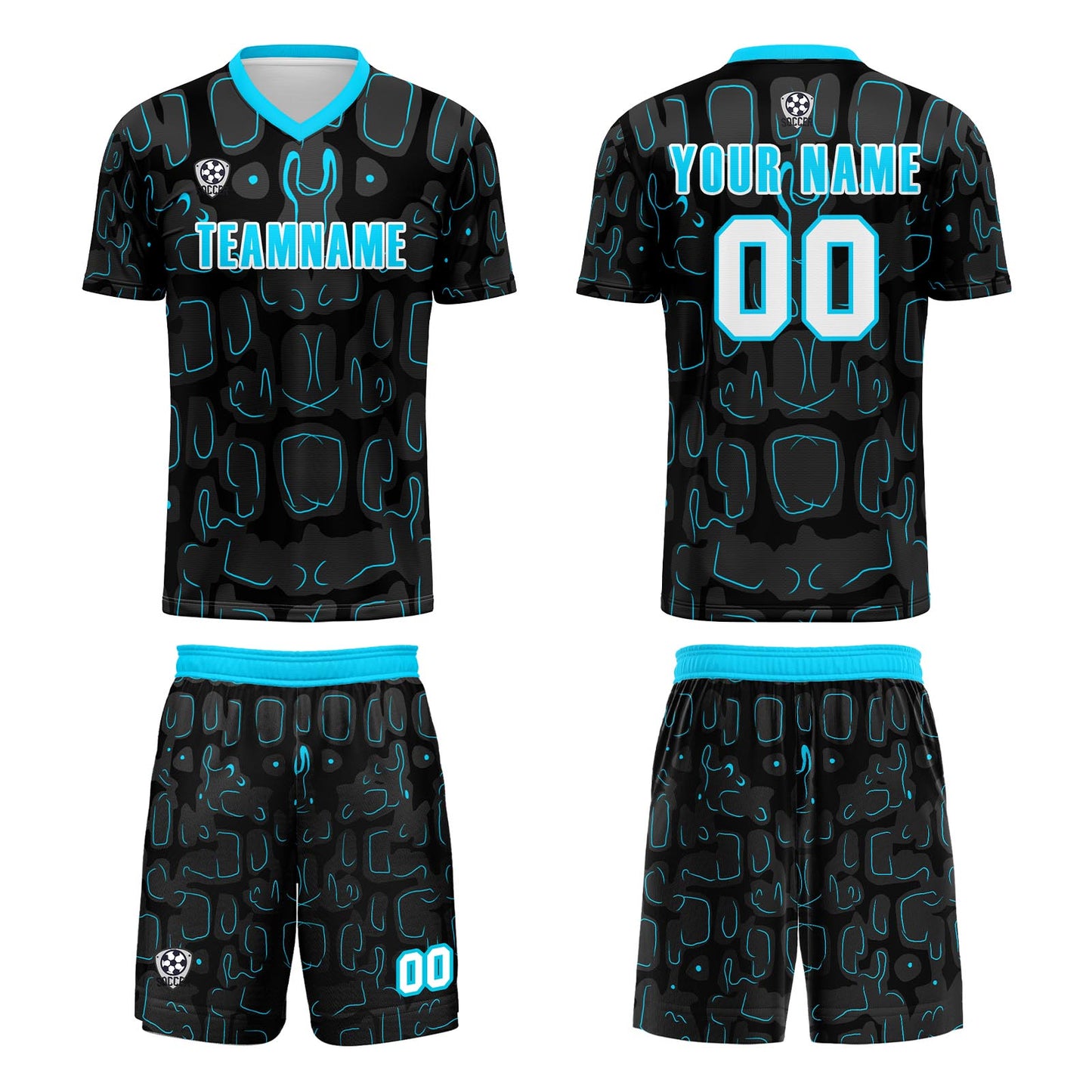 Benutzerdefinierte Schwarz Blau Cyan Fußball Trikots für Männer Frauen Personalisierte Fußball Uniformen für Erwachsene und Kind