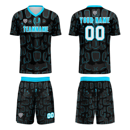 Benutzerdefinierte Schwarz Blau Cyan Fußball Trikots für Männer Frauen Personalisierte Fußball Uniformen für Erwachsene und Kind