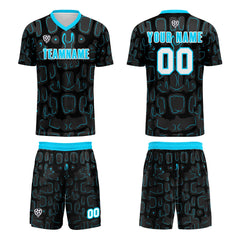 Benutzerdefinierte Schwarz Blau Cyan Fußball Trikots für Männer Frauen Personalisierte Fußball Uniformen für Erwachsene und Kind