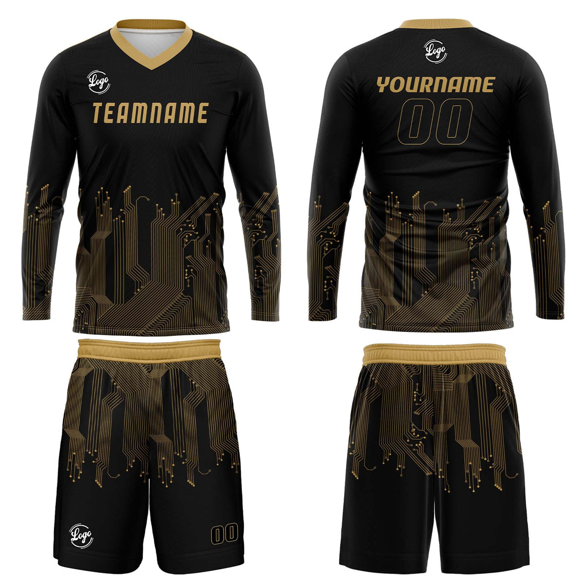 Kundenspezifisches Schwarz Gold Basketball Fußball Schießen langes T-Shirt für Erwachsene und Kinder