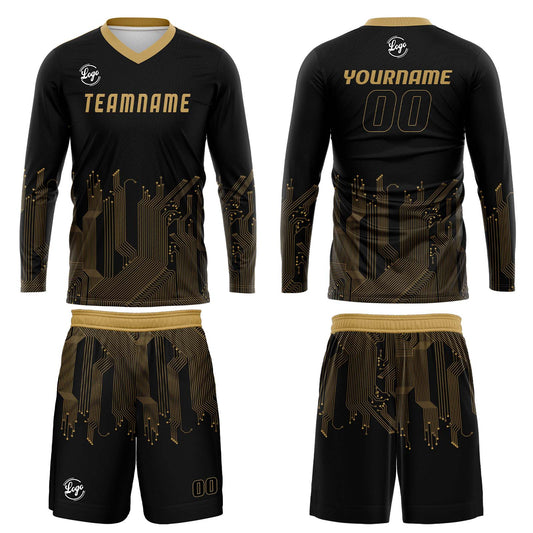 Kundenspezifisches Schwarz Gold Basketball Fußball Schießen langes T-Shirt für Erwachsene und Kinder